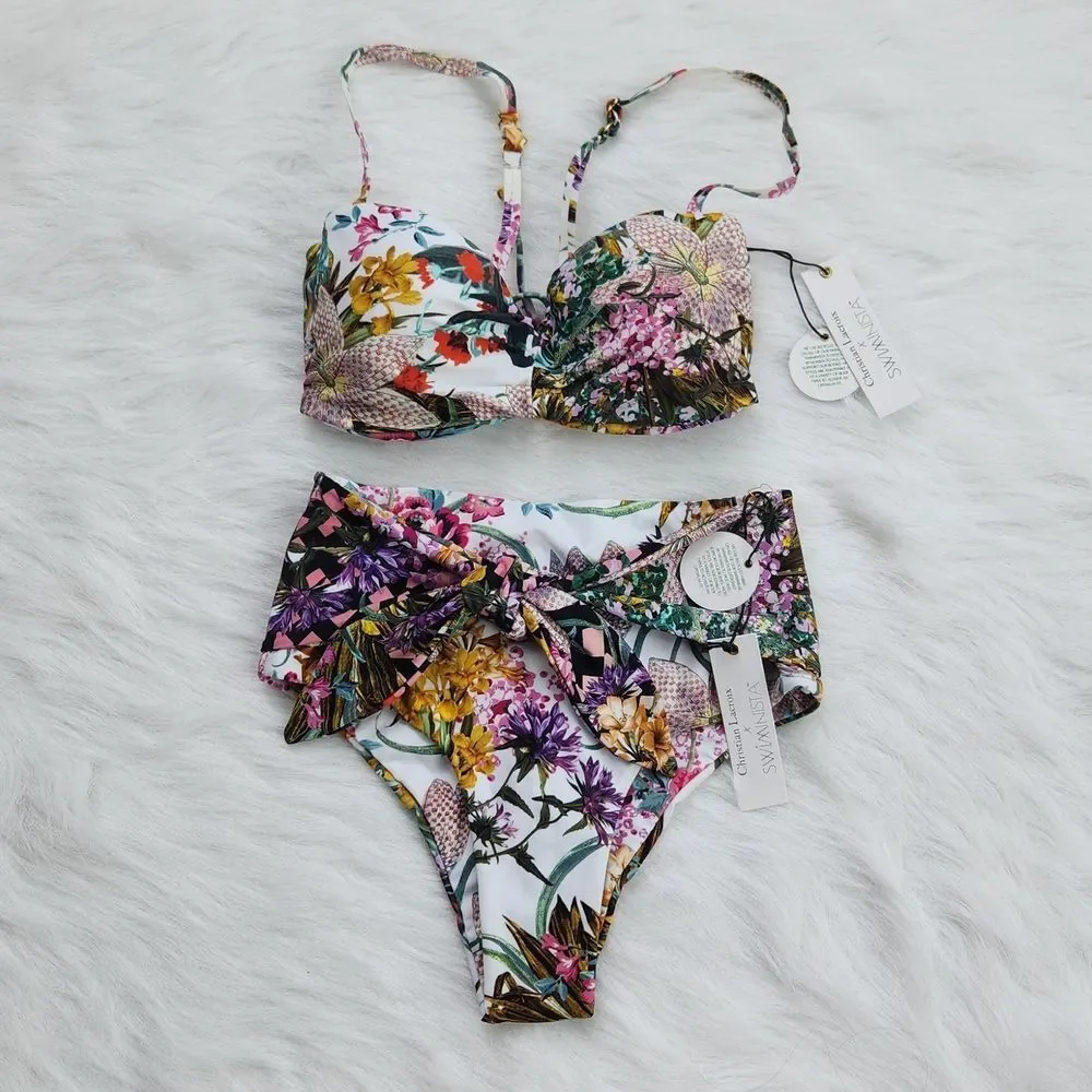 Swiminista $210 Christian Lacroix Joy Bikini Top & Classy Bottom Swimsuit SET XS